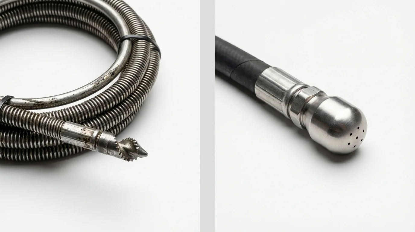 Drain snake cable and hydro jetting nozzle used for drain cleaning in Clinton, MD