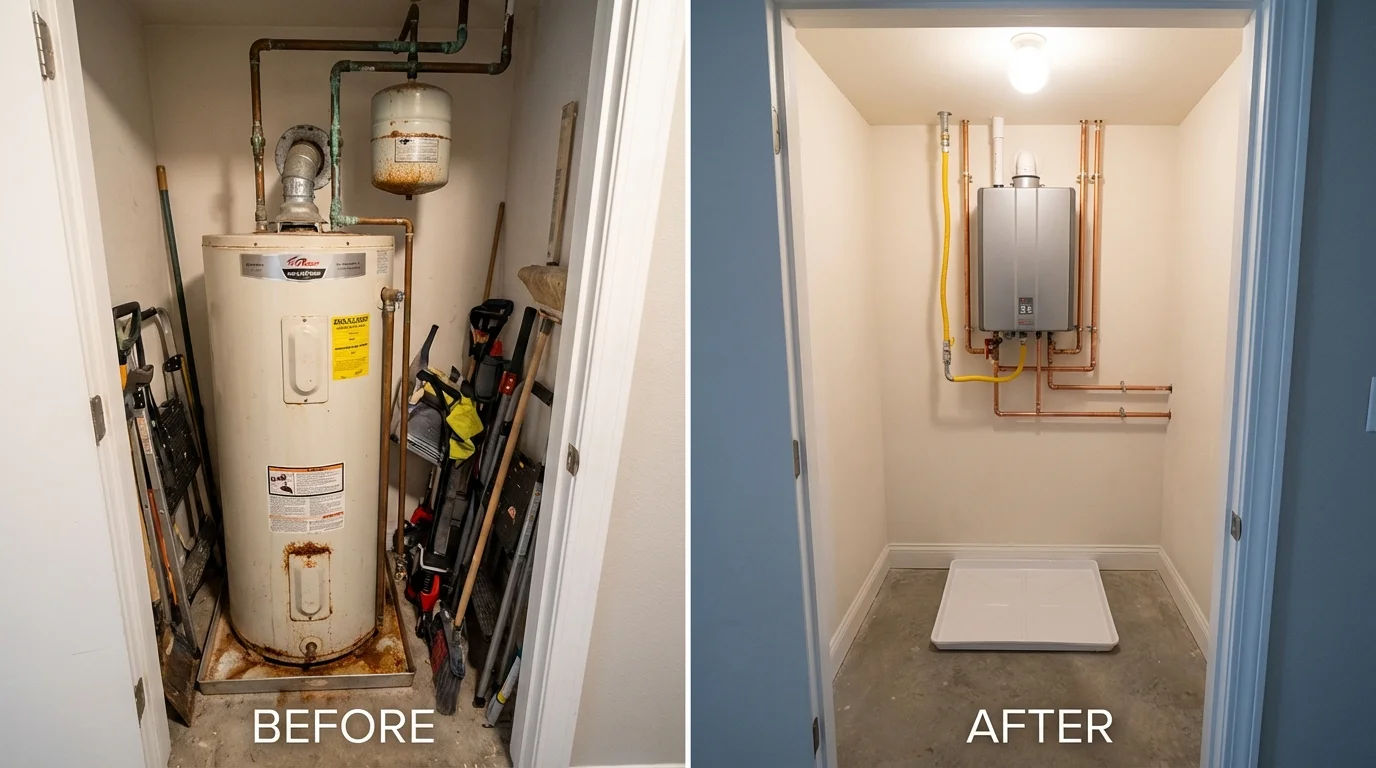 Tank water heater versus wall-mounted tankless unit comparison for Clinton, MD homeowners